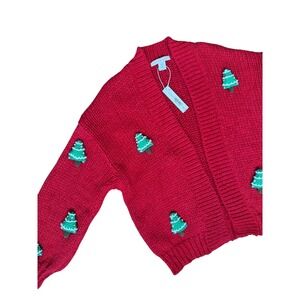 Red‎ Knit Cardigan Christmas NWT Merry & Bright Tree's One Size OS